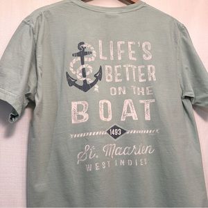 Comfort Colors Teal Life is Better On the Boat T-Shirt Size Medium
